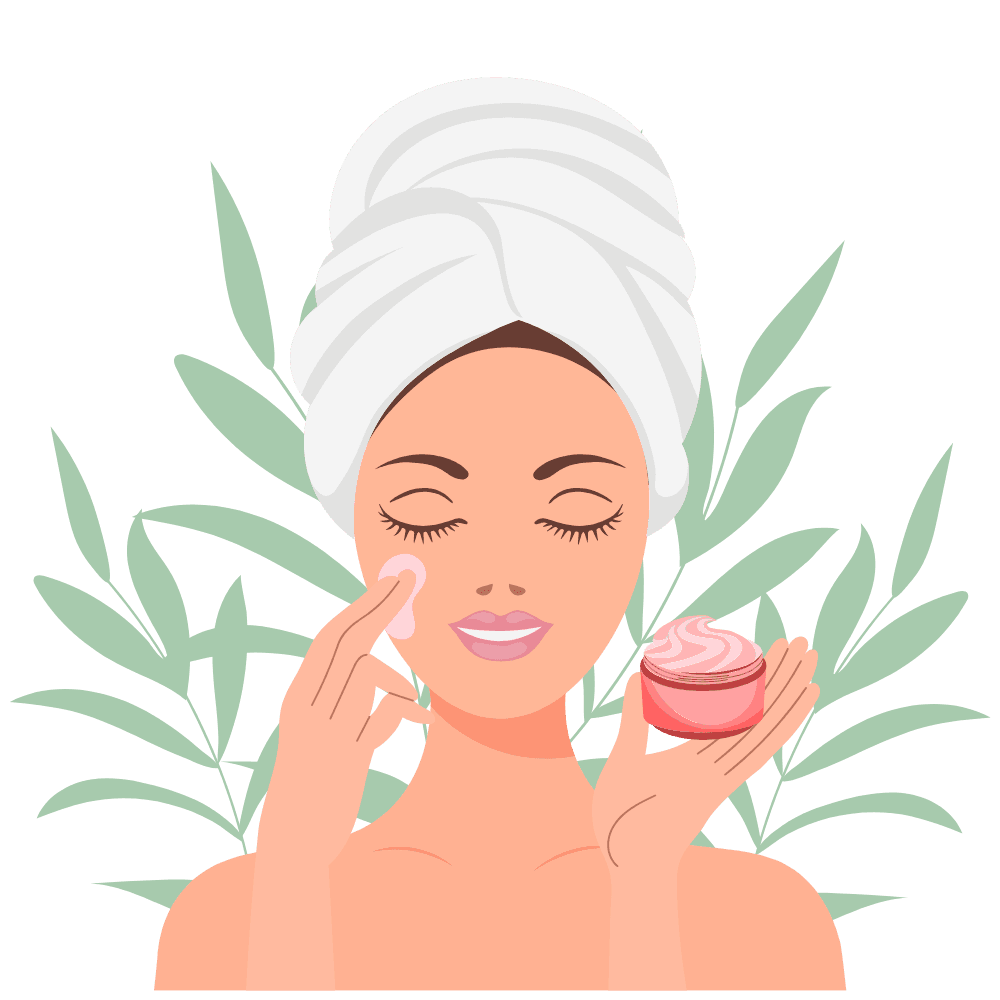 femme s'appliquant de la crème sur le visage dans une ambiance relaxante